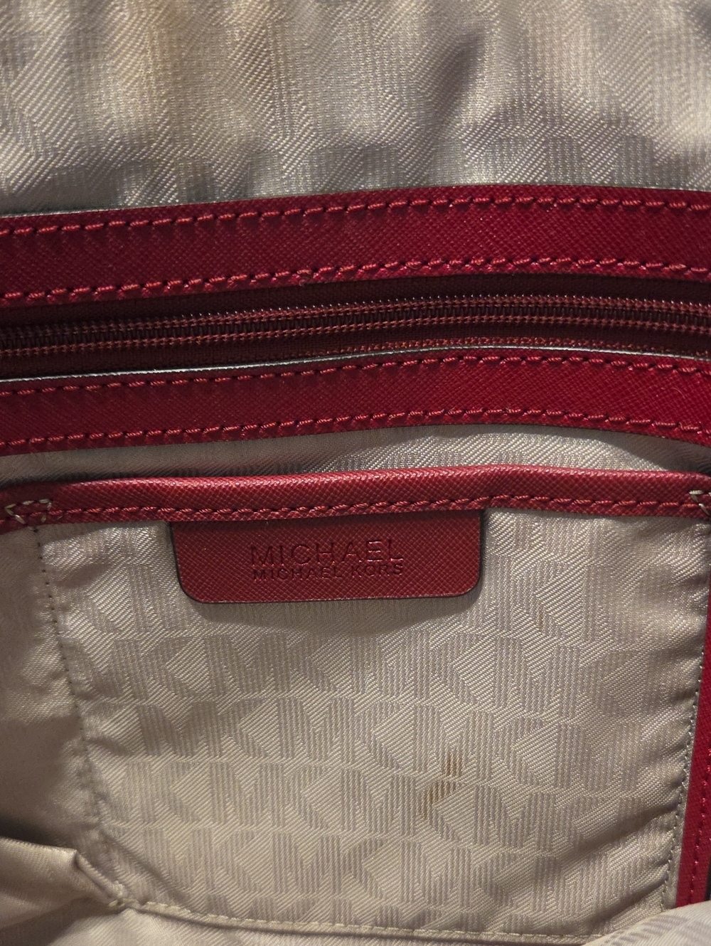 Michael Kors Pink-Red Saffiano Leather Tote with Gold Hardware - Picture 3 of 3
